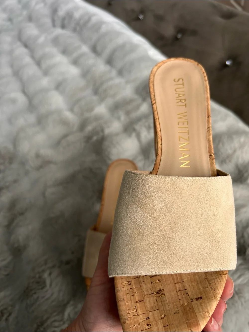Stuart Weitzman Beige Cork Platform Sandals